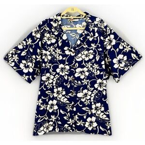 Hilo Hattie Hawaiian Camp Shirt Mens 3X Blue Aloha Floral Cotton Short Sleeve